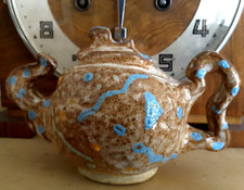 Quirky Melting Teapot  Abstract Art Studio Pottery Decorative Hand Painted Funky