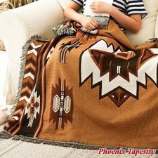 Large Ethnic Indian Navajo Cotton Sofa Throw Blanket Tapestry Picnic Rug Brown @