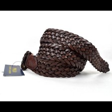 Ralph Lauren Brown Braided Leather Limited Edition 405676154001 Meshed Belt Mens