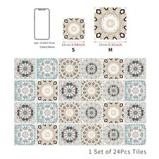 24 Pcs Moroccan Style Tile Wall Stickers Kitchen Bathroom Self-Adhesive Decals