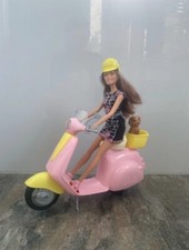 Barbie Pink Moped Scooter Complete With Pet Puppy Basket and Doll