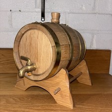 Wine Barrel Wooden Oak Wine Drink Dispenser On Stand Brass Ringed