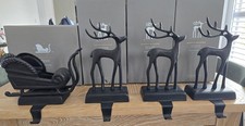Pottery Barn Bronze Christmas Stocking Holder Set Three Reindeer And Sleigh Set