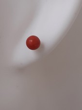 Pretty Vintage Yellow Gold 9CT Tested 6mm Round Red Coral Stud Earrings 0.65g 