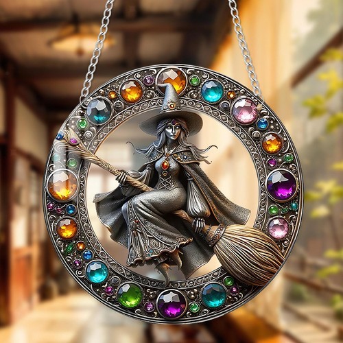 Witch rides broom hanging - rides,