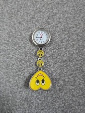 Vintage Nurses watch clip on Heart Smiley Face Quartz 