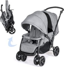 COSTWAY Double Seat Pushchair, Foldable Twin Tandem Stroller with Adjustable Bac