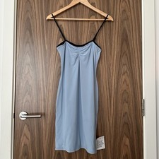 ASOS Strappy Ruched Front Baby Blue Navy Lined Bodycon Mini Cami Dress UK 12 NEW