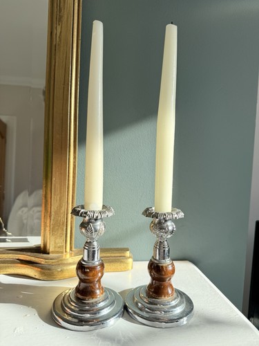 Vintage pair wooden - pair, silver