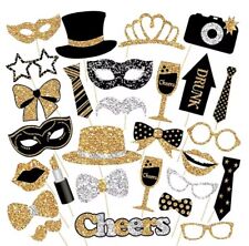 30pcs Black Golden Party Photo Booth Props for Birthday Weddings Decoration