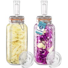 HEFTMAN Fermenting Jar Safe Airlock Silicone Lids Kefir Kimchi 2 Litre 2 Pack