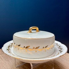 ?️ Vintage MCM French Limoges Butter Dish with Lid Gold Laurel Wreath Gilt Trim