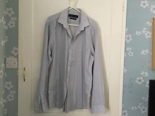 Primark Man’s Grey/white Check Shirt, Long Sleeves, M 15.5” Collar, Slim Fit