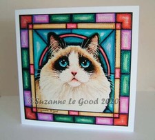 Ragdoll cat art birthday greetings card from original painting Suzanne Le Good