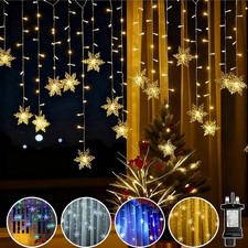 Christmas LED Curtain Snowflake Lights Window String Fairy Waterproof Decor Xmas