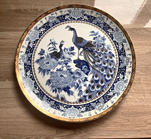 Blue white peacock floral - blue,