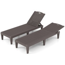 COSTWAY Chaise Lounge Chairs Set of 2 Outdoor PP Lounge Chairs-Brown