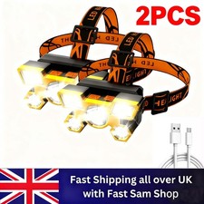 2X Super Bright Waterproof Head Torch Headlight LED Rechargeable USB Headlamp🔥