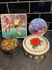 4 x Vintage Cadbury Typhoo M&S Confectionery Biscuit Tins Collect Scene Props
