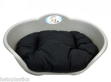 EXTRA LARGE PLASTIC SILVER GREY PET BED WITH BLACK CUSHION DOG CAT SLEEP BASKET
