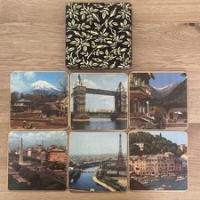 6 Vintage Mid Century Win El Ware World Cities Place Mats Boxed