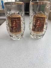 CARLSBERG  - pair of half pint glasses with gold rim