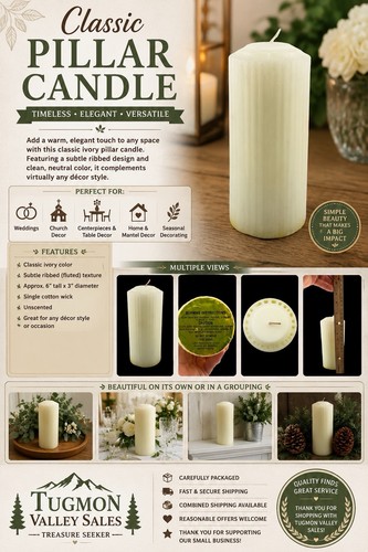 Ivory unscented pillar candle - unscented,