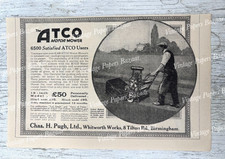 Atco Motor Lawn Mower Charles H Pugh Birmingham antique 1924 print advert