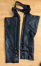 USA Bikers black leather chaps with liners. Hardly worn. Size Large.