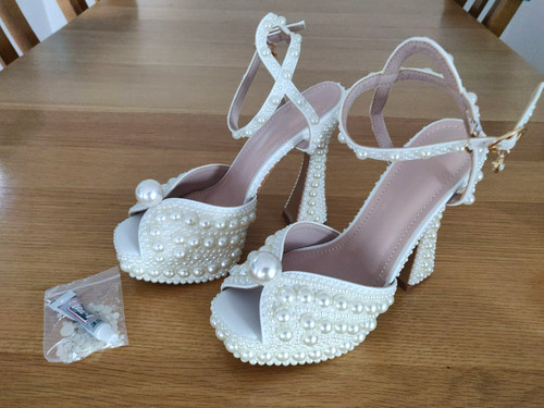 Pearl embellished platform - pearl-embellished,