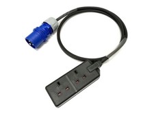 16Amp Plug to 13Amp 2 Gang Socket Adaptor Heavy Duty Converter Fly Lead 16A-13A