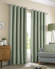 Sundour Amberley Chenille Eyelet Thermal Lined Curtains Pair Sage Green 46"X54"