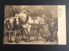 Dray Horses G.F Watts, R.A Eyre & Spottiswoode Woodbury Series 6353 Postcard