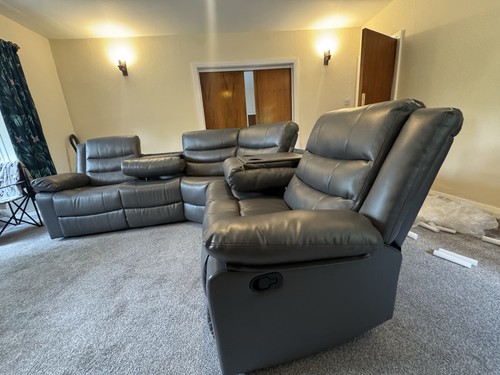 Recliner grey leather corner - grey,