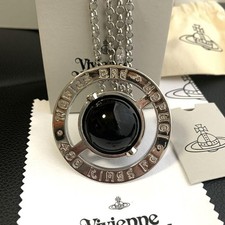 Vivienne Westwood Necklace Orb Black Silver 4 x 4cm N59679