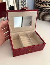 Small Travel Jewellery Box and Wrap, Red Faux Leather With Compartments