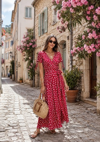 Seraphine red floral - floral, wrap