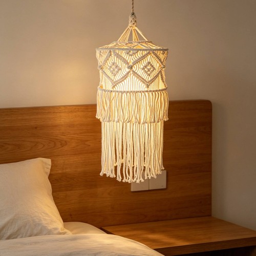 Macrame hanging light shade - light,