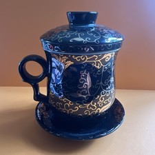 Chinese Jingdezhen Porcelain Tea Mug With Infuser Lid Saucer