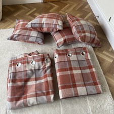 NEXT GINGER RUSTIC 168x183 CM WOVEN CHECK EYELET FULLY LIND CURTAINS 66 x 90”