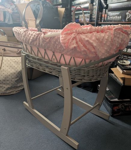 Pink moses basket with stand - moses,