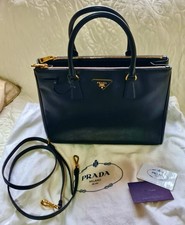 PRADA Galleria Gold Hardware Shoulder Bag Large Black Leather