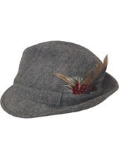 Dunn & Co Men's Fedora Hat Grey Wool Tweed Feather Detail Size 57