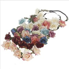 Rose Headband Head Garland Hair Band Crown Wreath Festival Boho Hippy Beach UK