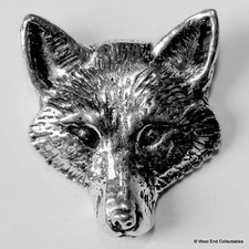 Fox head pewter pin brooch - head,
