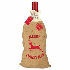Pack of 6 Christmas Hessian Bottle Bags
