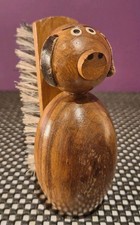 Rare Mid Century 60s Danish Scandinavian Teak Wood Decorative Pig Figurine Brush