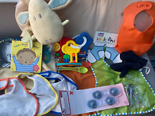 Baby bundle: nappy stacker, teethers, safety, spoons, sock-ons, bibs