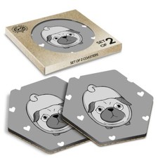 2 x Hexagon Coasters - BW -