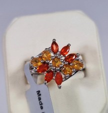 925 Sterling silver Mexican fire opal cluster ring
